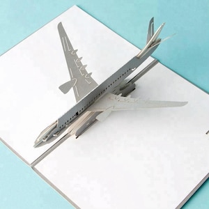 Cartão pop-up 3D de avião Boa sorte / Tenha uma viagem segura / Cartão de voo seguro