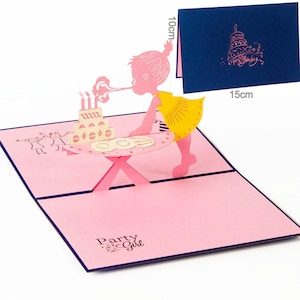 Soprar vela menina 3d pop up cartão feito à mão cartão/cartão de aniversário