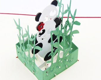 Panda 3D pop up card handmade card, Greeting card