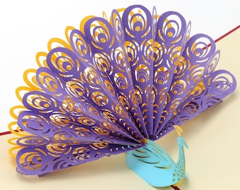 Tarjeta de pavo real / Tarjeta infantil / Tarjeta de pájaro / Tarjeta de felicitación 3D emergente hecha a mano