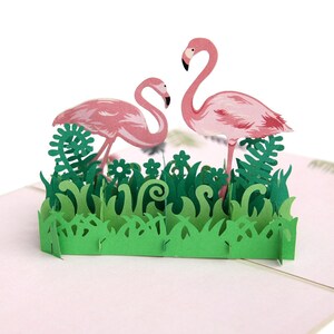 Piękna karta Wild Pink Flamingos, ręcznie robiona, 3D, wyskakująca karta