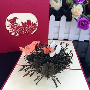 Bella cartolina d'amore per la mamma, biglietto d'auguri 3D con nido d'uccello/biglietto d'amore/famiglia felice
