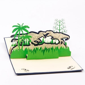 Jolie carte de voeux pop-up 3D faite main de dinosaure