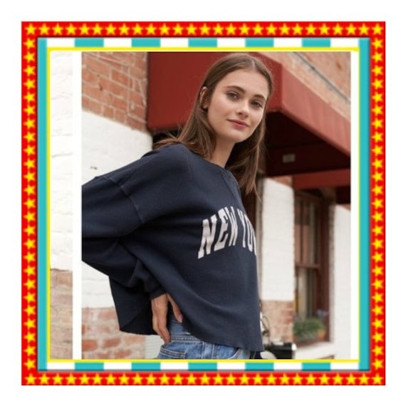 New Thermal Shirt Brandy Melville New York Navy Blue Thermal Laila Top -   Canada
