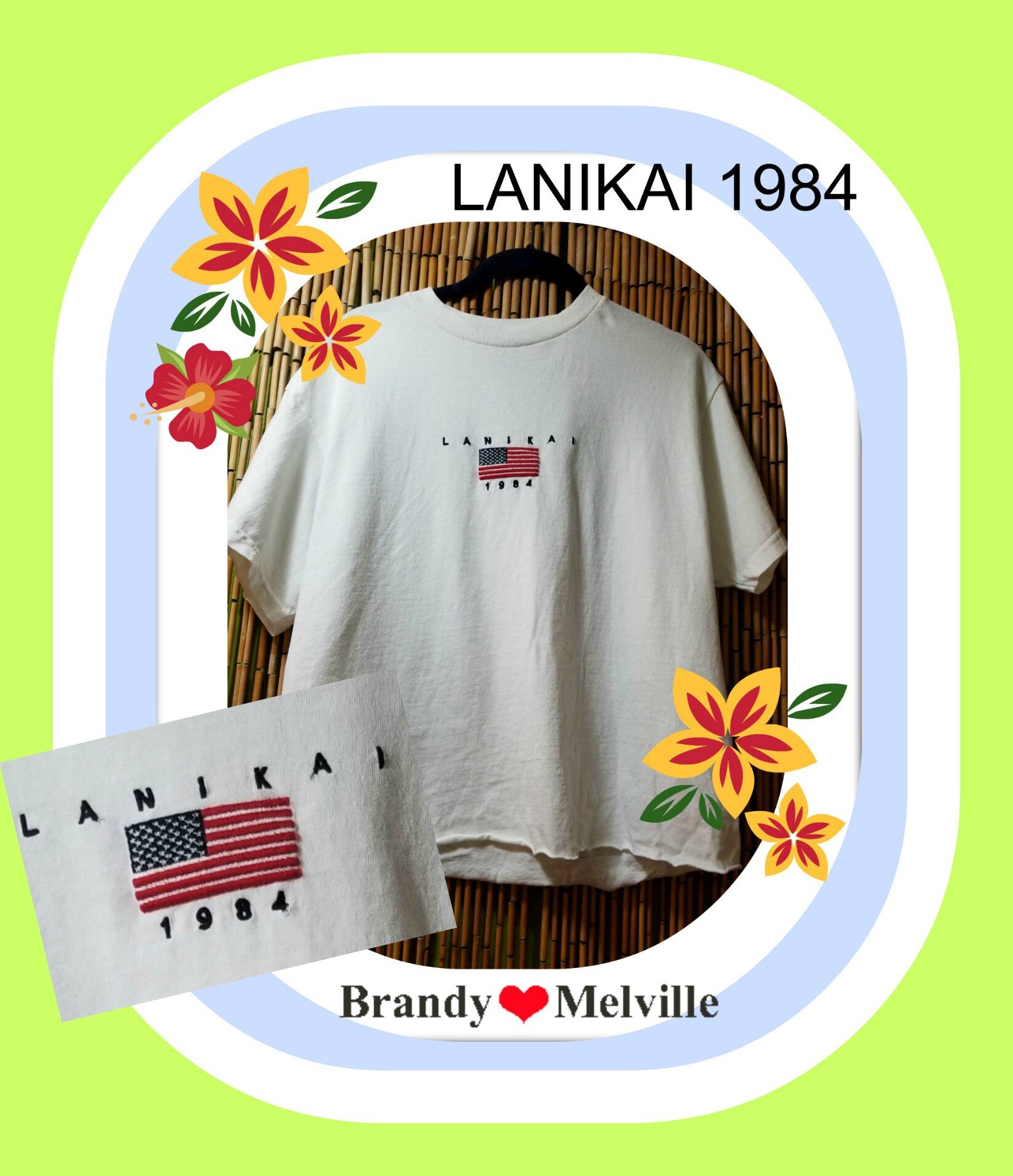 Brand new Brandy Melville lANIKAI Hawaii embroiderd flag Alina t-shirt
