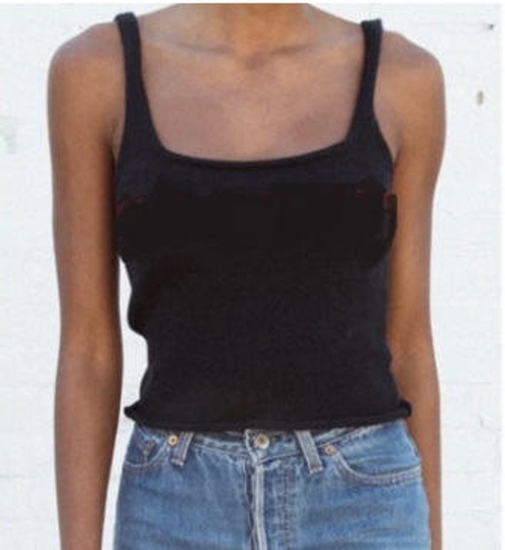 BRANDY MELVILLE ブランディメルビル　ドット Ｖネックタンクトップ Black Tank Top Excellent Brandy Melville & BRANDY MELVILLE