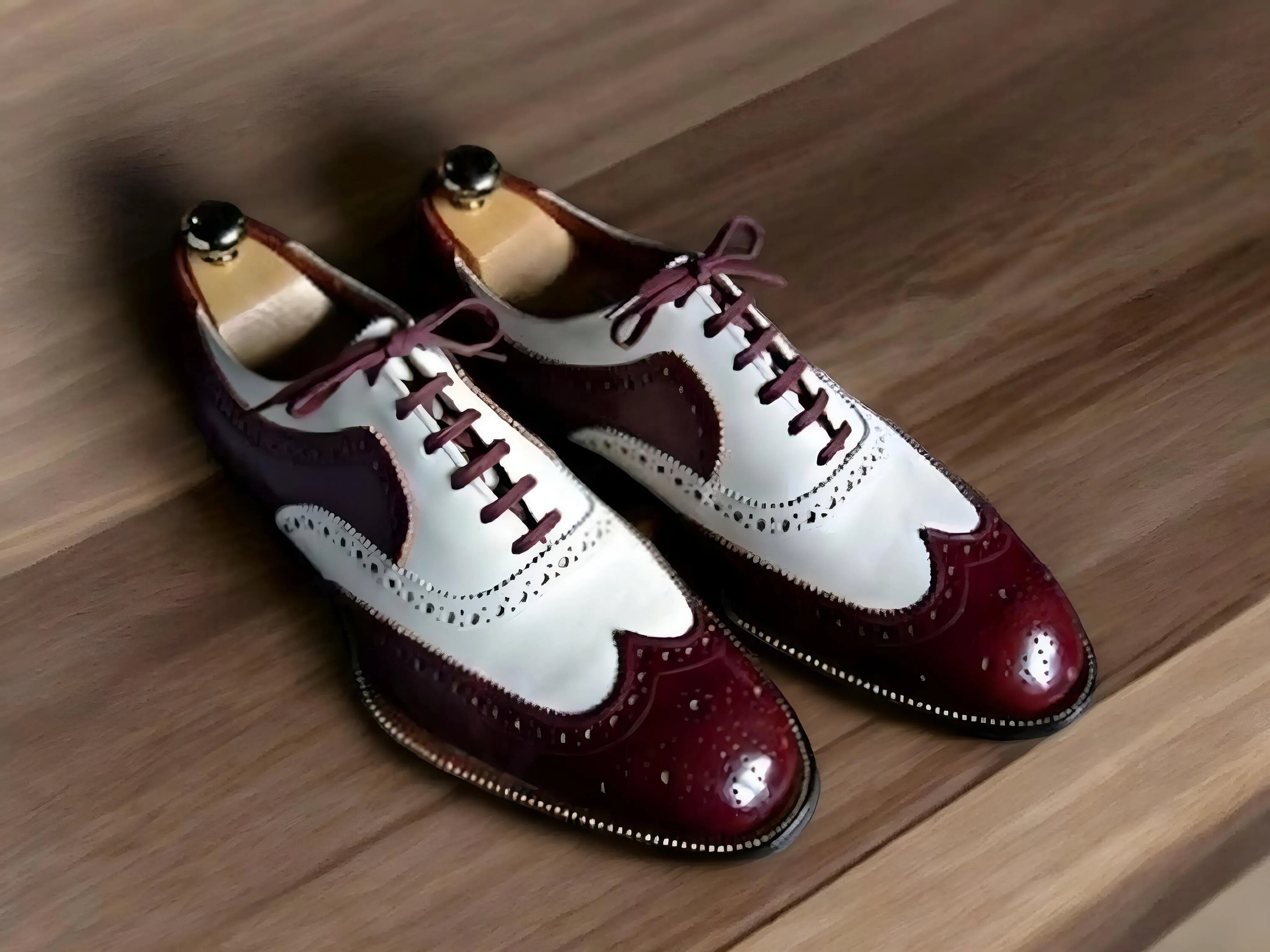 Burgundy and white dress shoes hot sale