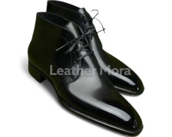 Zapatos de cuero negro hechos a mano: botas chukka y oxfords personalizados, calzado formal para hombre, ideal para oficina, negocios y fiestas.