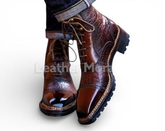Botas formales de piel auténtica para hombre, hechas a mano: botines Derby con cordones y costura noruega, calzado de vestir.