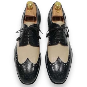 Men’s Handmade two tone Oxford leather shoes,Men’s dress up official wear shoe