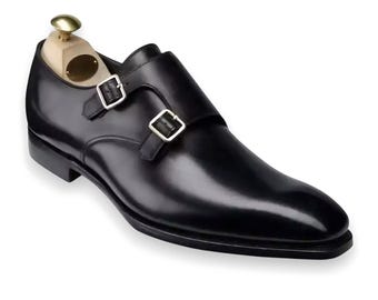 Handmade Black Leather Double Monk Strap Shoes – Men’s Formal Dress Shoes, Office, Business & Party Footwear