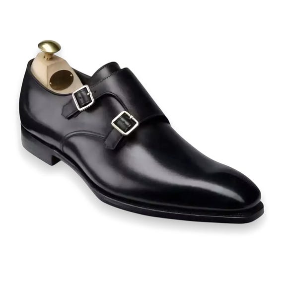 Handmade Black Leather Double Monk Strap Shoes – Men’s Formal Dress Shoes, Office, Business & Party Footwear