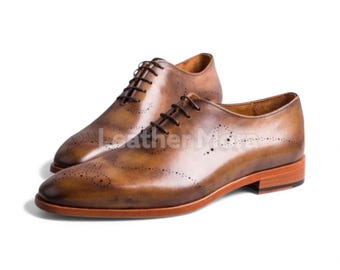 Handcrafted Brown Leather Shoes – Patina Dress Shoes for Men, Handmade Formal Footwear for Office, Business & Party Wear