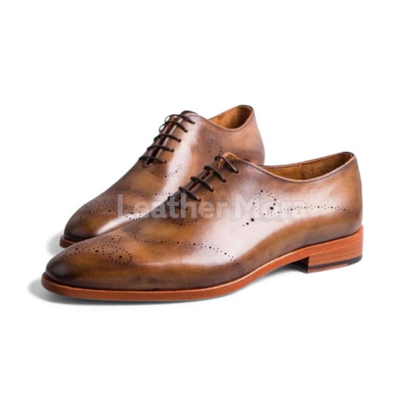 Handcrafted Brown Leather Shoes – Patina Dress Shoes for Men, Handmade Formal Footwear for Office, Business & Party Wear