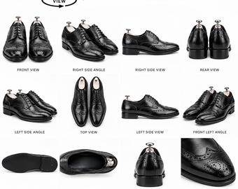 Handmade Black Leather Oxford Brogue Shoes – Men’s Wingtip Dress Shoes, Formal Leather Footwear for Business, Office & Party