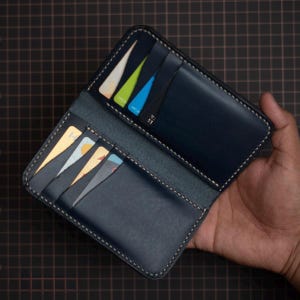 Stilvolle blaue Mini Lange Bi-Fold Brieftasche - Schlank, Langlebig, Handgemacht