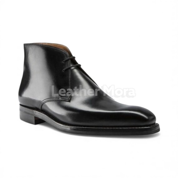 Men’s Handmade Black Leather Chukka Boots – Custom-Made Durable Dress and Casual Footwear for Office, Party, Everyday Wear