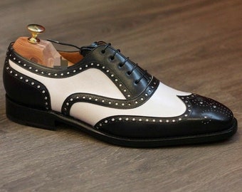 Handmade Men's Black White Leather Formal Dress Shoes - Etsy UK