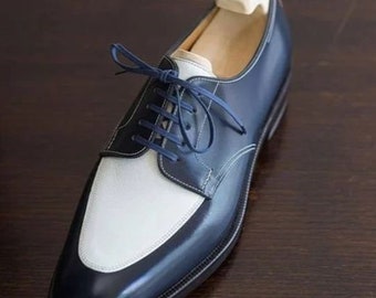 Men’s Handmade blue and white Oxford shoe,Men’s dress up wingtip formal shoe