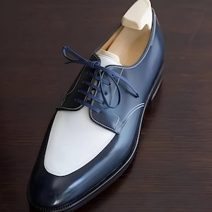 Men’s Handmade blue and white Oxford shoe,Men’s dress up wingtip formal shoe