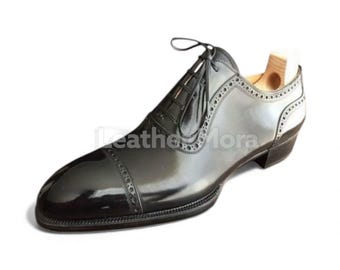 Men’s Handmade Black Leather Oxford Shoes, Men’s Classic Formal Dress Shoes, Handcrafted Genuine Leather Lace-Up Business Footwear