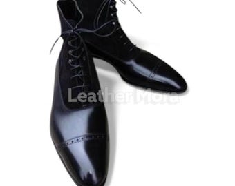 Botas Chukka de piel negra hechas a mano para hombre, botas de vestir de caña alta hechas a mano para hombre, calzado casual y formal de piel auténtica hecho a medida.