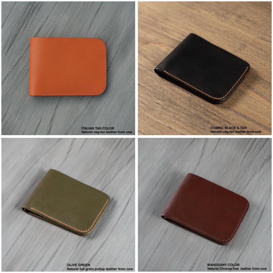 Handcrafted Leather Bi-fold Wallets – Mahogany, Olive Green, Cosmic ...