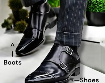 Zapatos de vestir de cuero negro de alta calidad con doble hebilla y correa de monje para hombre: calzado formal para oficina, negocios y fiestas.