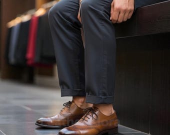 Men’s Brown Patina Leather Oxford Shoes – Handmade Dress & Wedding Shoes