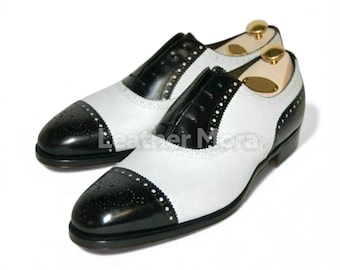 Men’s Handmade Two-Tone Leather Oxford Lace-Up Shoes, Men’s Dress Up Official Wear Shoe, Men’s Cap Toe Formal Footwear