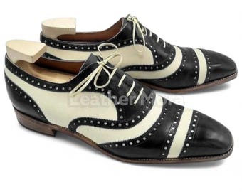 Handmade Two-Tone Leather Oxford Shoes – Men’s Lace-Up Dress Boots, Formal Footwear for Office, Business & Party Wear