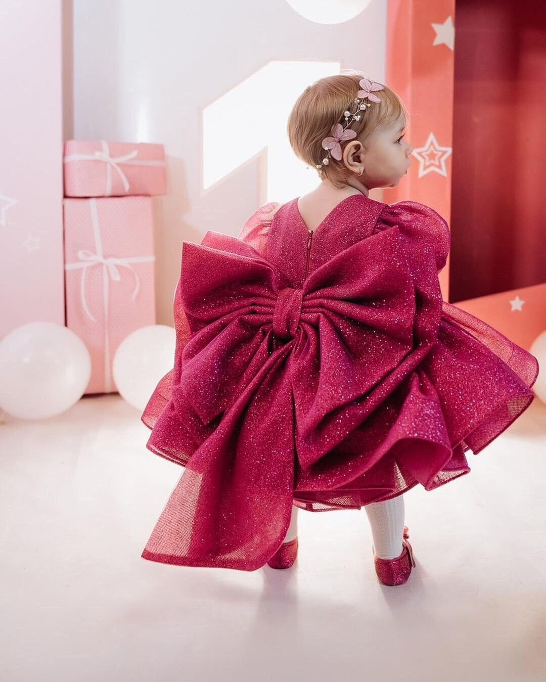 Burgundy Baby Girl Dress Special Occasion, First Birthday Dress, Baby