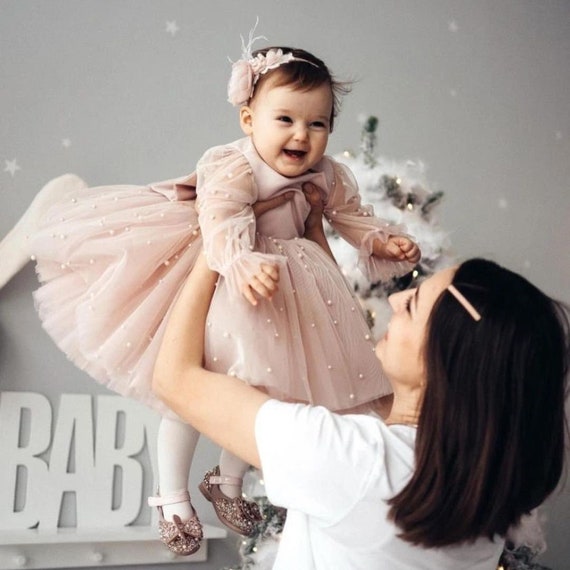 Robe bébé fille pour une occasion spéciale, Robe premier anniversaire, Robe  de soirée bébé fille, Robe 1er anniversaire, Robe d'anniversaire pour fille  Robe rose poudré -  France