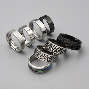 Mens Silver Rings - Stainless Steel Rings - Rings for men - Set of rings - Silver Streetwear Jewellery - Unisex Rings Black Rings - stylish