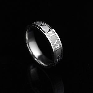 Silver Roman Numerals Ring - Mens Ring - Silver Ring  - Womens Ring - Rings for Women - Stainless Steel Ring