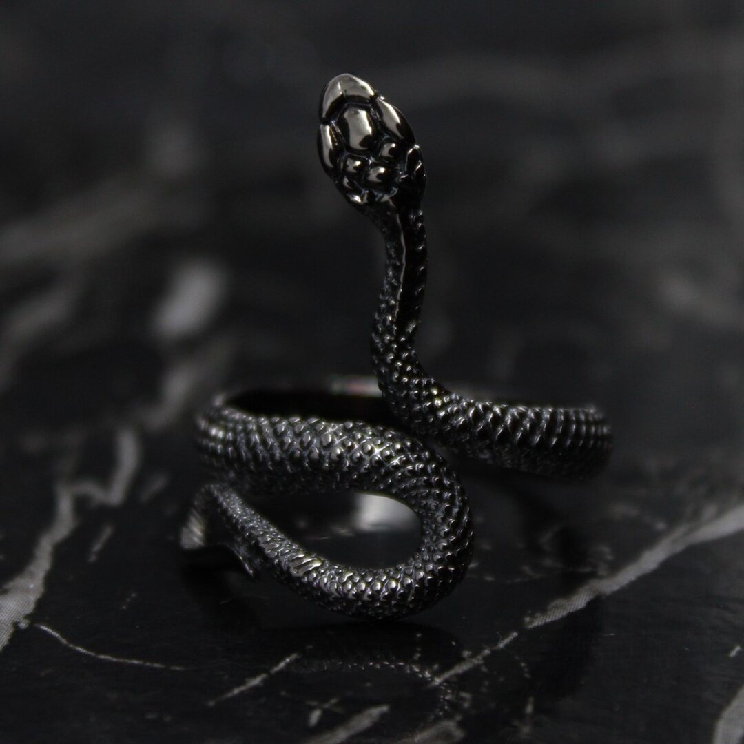 Black Snake Ring Snake Ring Mens Silver / Black Ring Etsy