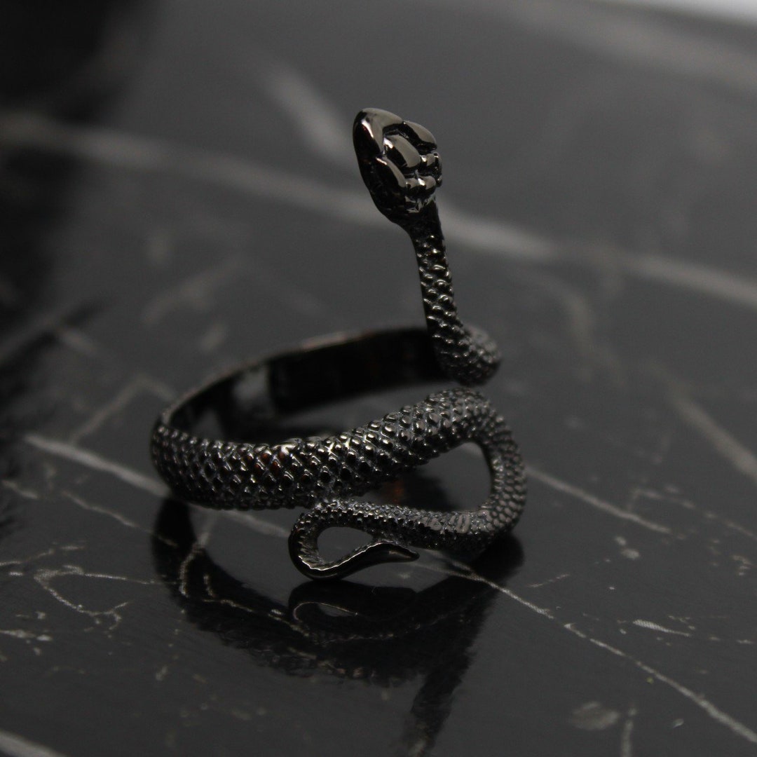 Black Snake Ring Snake Ring Mens Silver / Black Ring Etsy