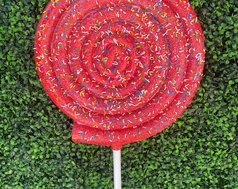 XXL red confetti faux lollipop 19 inch diameter