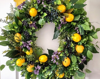 Summer Lemon Wreath, Lemon and Blueberry Wreath, Summer Fruit Wreath, Wreath for Front Door