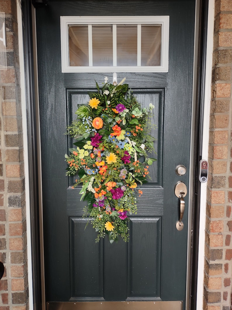 Large Summer Teardrop Swag, Wreath for Front Door, Farmhouse Swag, Everyday Wreath, Mother's Day Gift, Summer Floral Swag image 1