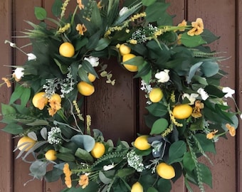 Lemon Wreath, Summer Porch Door Decor, Housewarming Gift