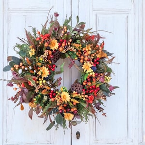 Fall Berry Wreath, Thanksgiving Wreath, Autumn Decor, Wreath for Front Door, Fall Eucalyptus and Berry Wreath