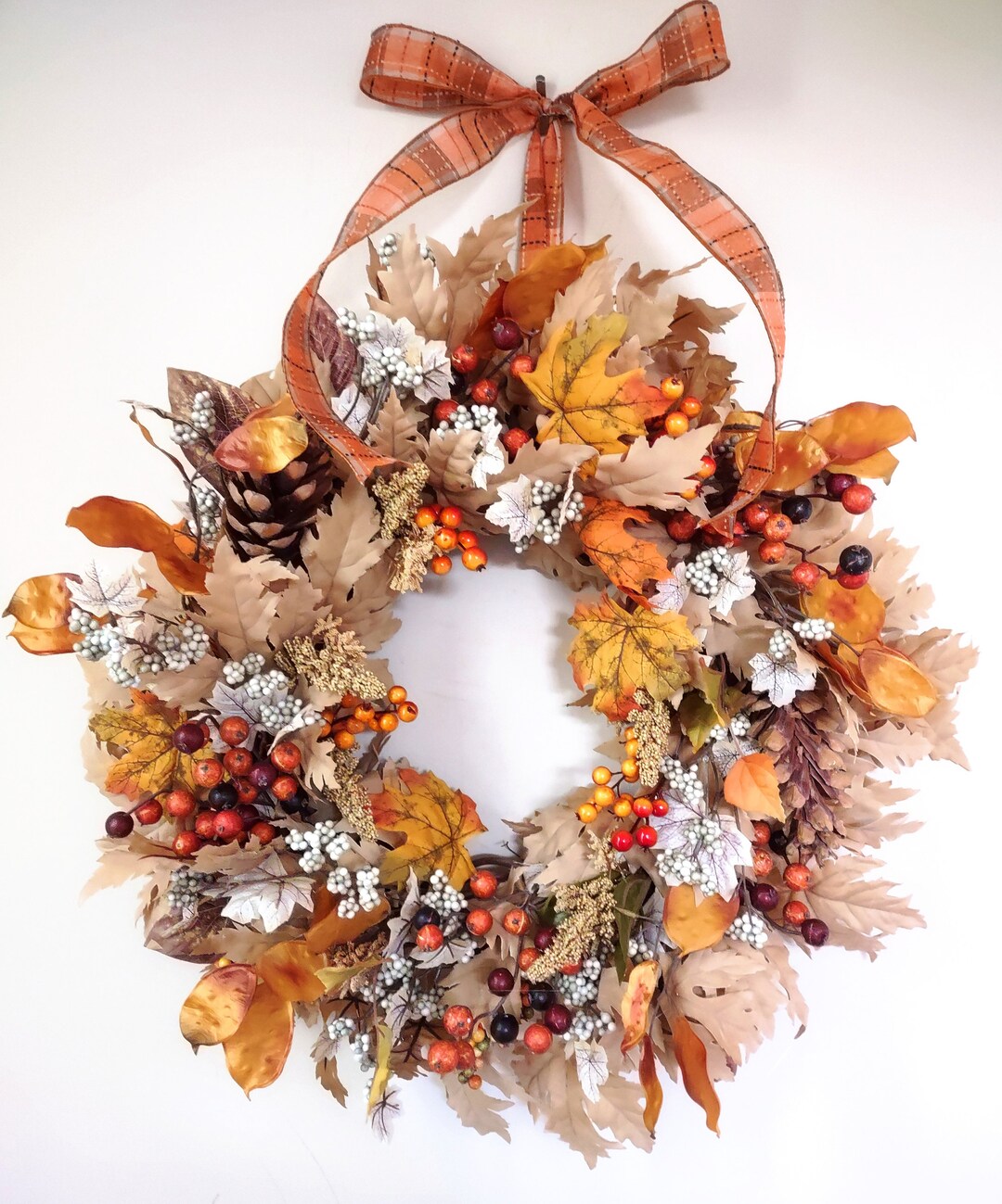 Fall Berry Wreath Fall Maple Leaf Wreath Pinecone and Berry - Etsy
