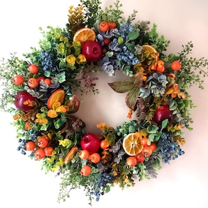 Fall Williamsburg Style Wreath, Blueberry and Orange Fruit Wreath, Fall Wreath, Front Door Wreath, Door Decor, Thanksgiving Wreath