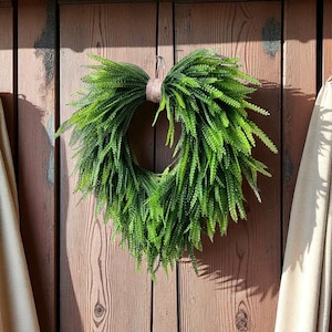 Button Fern Wreath with Jute rope, Home Decor, Everyday Wreath, Front Door Wreath, Farmhouse Wreath, Rustic Bead Grass Wreath