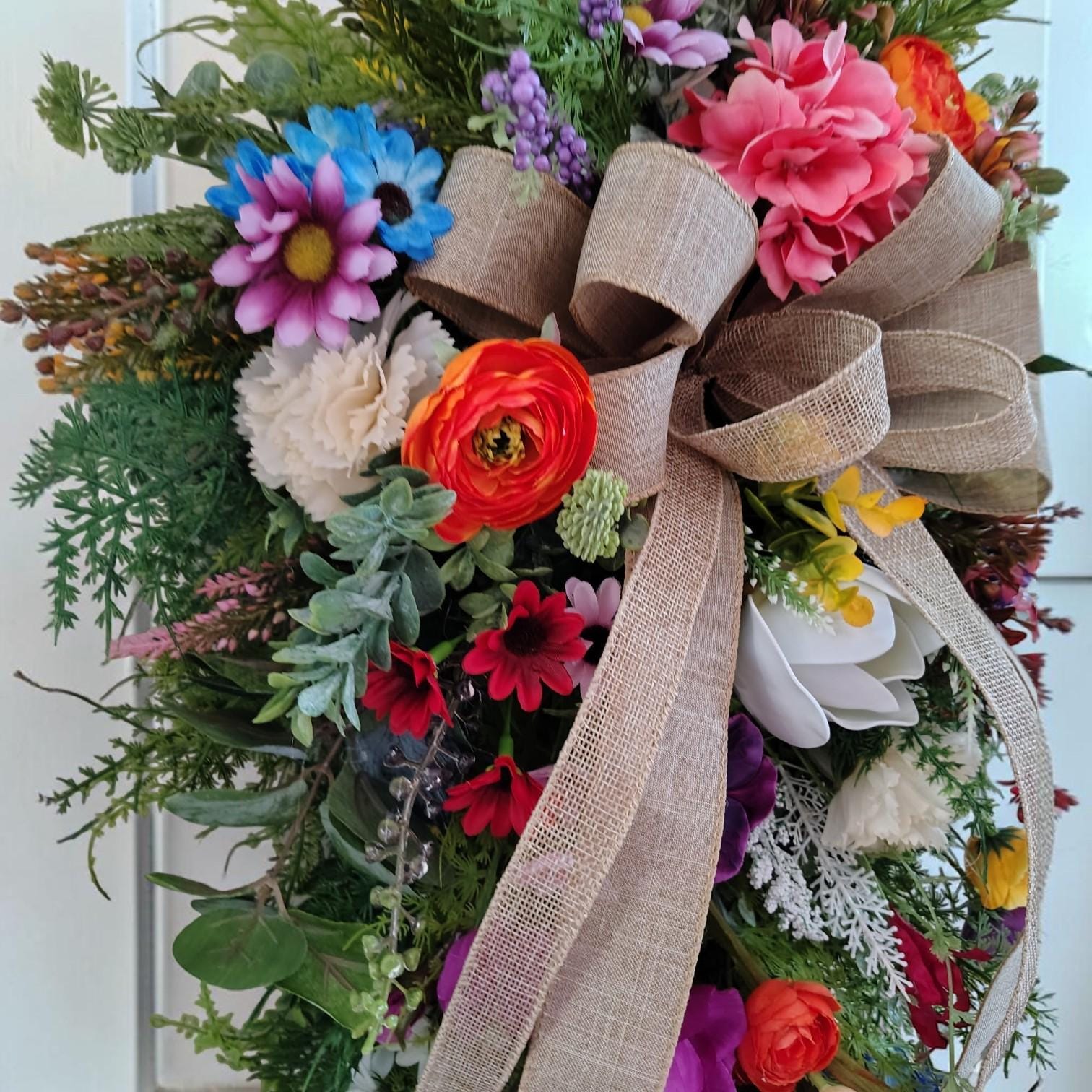Summer Farmhouse Swag, Vibrant Florals, Large Mixed Greenery - Etsy