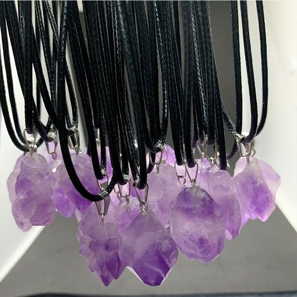 Lovely Natural Raw Amethyst Gemstone Pendant Necklace 24 inch - Healing / Chakra