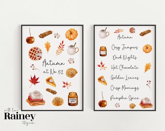 Autumn Prints, Personalised Autumn Prints set of 2, Autumn Home Decor, Autumn Wall art, Hello Autumn Print, Autumn Vibe, Autumn home print