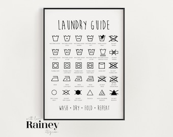 Laundry Guide Print, Kitchen Prints, Utility Prints, Washing Symbol Print, Laundry Room Prints, Utility Wall Art Print, Black & White Print