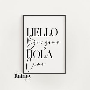 Hello Bonjour Home Print, Living Room Prints, Home Decor Prints, Living Room Wall Decor, New Home Gift, Family Prints, Hallway Art Prints